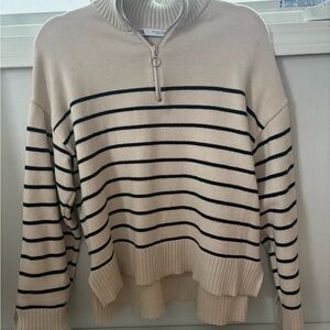 Zara Cream and Navy Quarter Zip Sweater